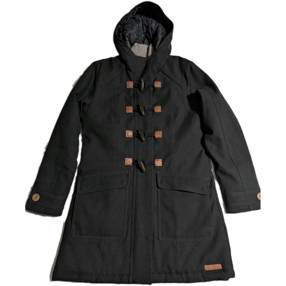 Merrell‎ Women's Duffle Coat Small Black Hooded Toggle Wool-Blend Winter Coat